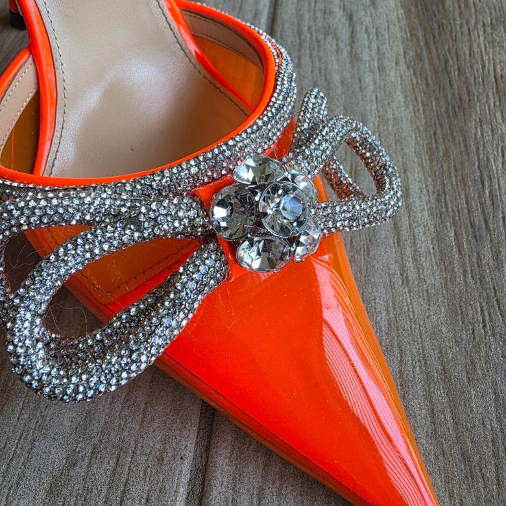 MACH & MACH PVC & ORANGE PATENT LEATHER EMBELLISHED CRYSTAL DB BOW PUMPS EUR. 40 - Picture 11 of 14